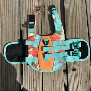 Small Dog Pet Life Jacket Size XS Hawaiian Turquoise Blue Print Straps